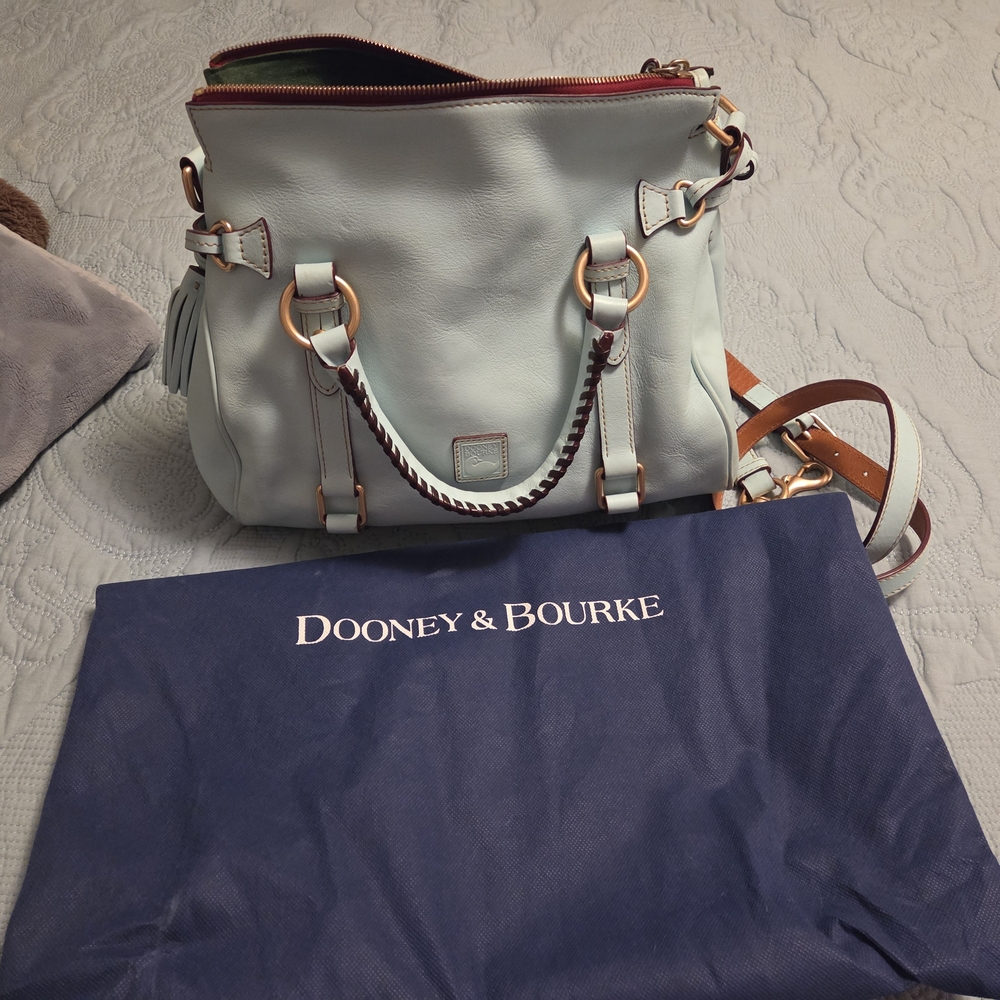 Dooney & Bourke Sky Blue Florentine Satchel with Gold Accents NWOT Beautiful !!